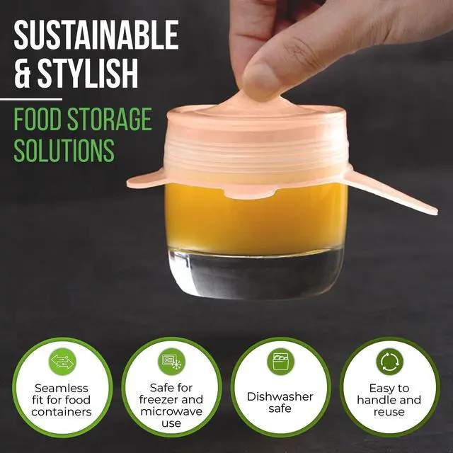 Alt view image 7 of 7 - Reusable Silicone Stretch Lids for Food Storage in Fridge - Elastic Heat-Resistant Bowl Covers, Cups, Cans, Jars - Universal Food Grade Lid for Containers - 7 Pack - Apricot Stretchy Lid Set