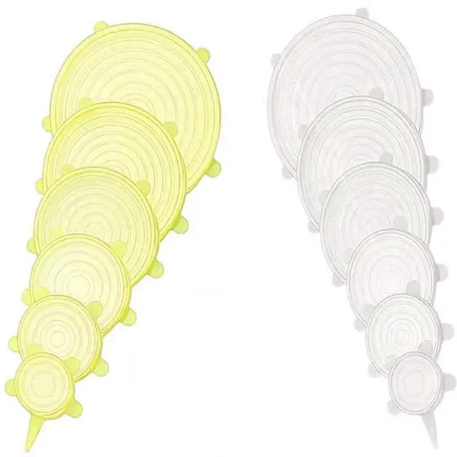 Main image of 12 pcs Silicone Stretch lids set, 6 Sizes, Reusable Food Storage Covers Silicone Bowl CoversFlexible to Fit All Shape of Containers Food Cover to Keep Food Fresh (white,yellow)