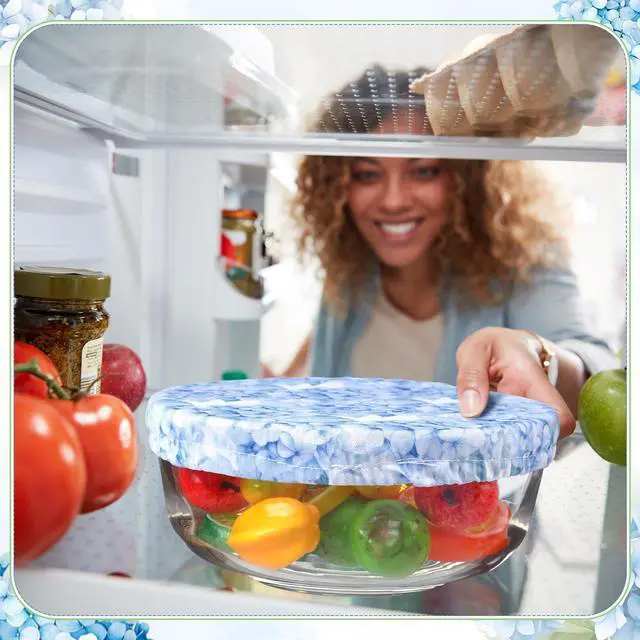 Alt view image 4 of 7 - 10 Pcs Bowl Covers Reusable in 5 Size Stretch Cloth Fabric Elastic Food Storage Bowl Covers Bread Sourdough Lids for Proofing Food Fruits Leftover(Blue, White, Green,Hydrangea Style)