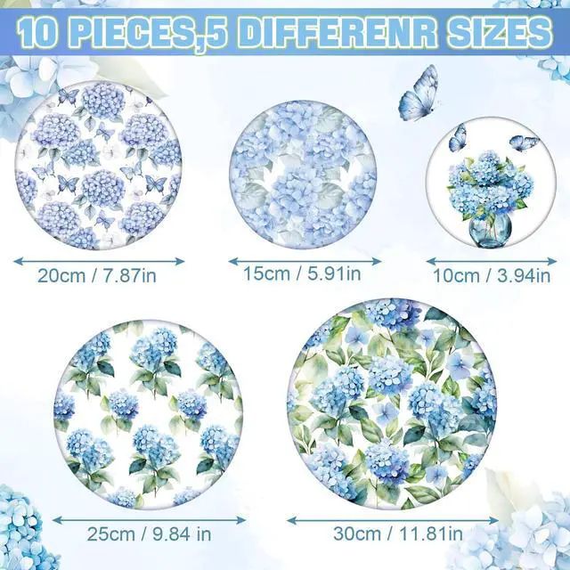 Alt view image 2 of 7 - 10 Pcs Bowl Covers Reusable in 5 Size Stretch Cloth Fabric Elastic Food Storage Bowl Covers Bread Sourdough Lids for Proofing Food Fruits Leftover(Blue, White, Green,Hydrangea Style)