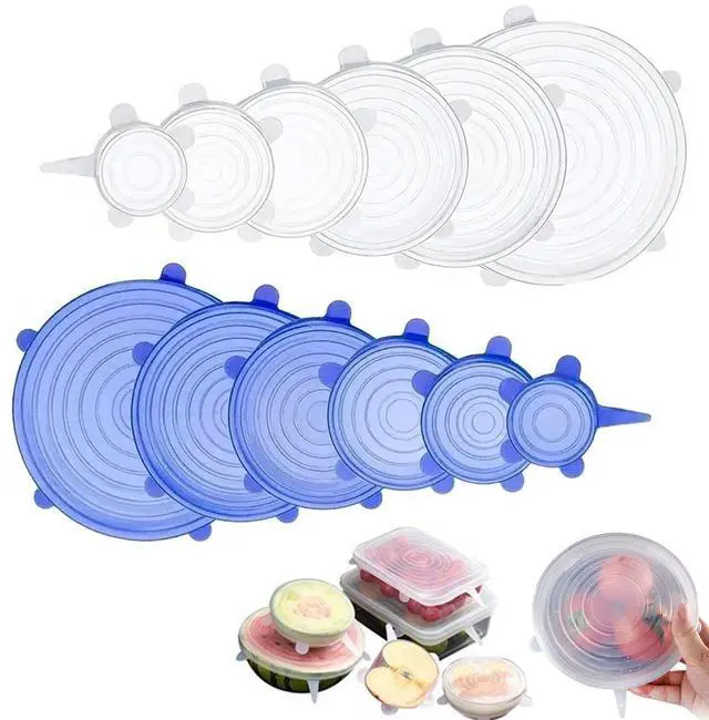 Main image of 12Pcs Silicone Stretch Lids, Reusable Silicone Lids for Food Storage, 6 Different Sizes Food Grade Silicone Bowl Covers, Heat Resistant Airtight Seal Lids for Bowls Cups Cans Jars Round Containers