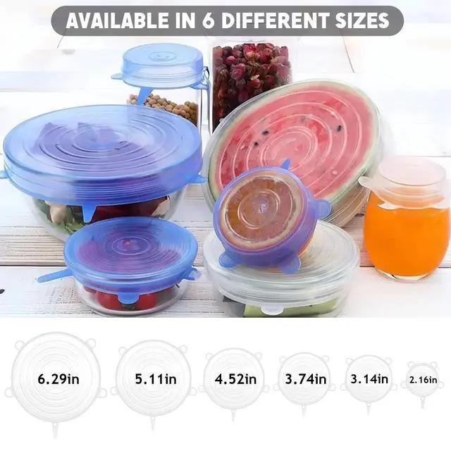 Alt view image 2 of 7 - 12Pcs Silicone Stretch Lids, Reusable Silicone Lids for Food Storage, 6 Different Sizes Food Grade Silicone Bowl Covers, Heat Resistant Airtight Seal Lids for Bowls Cups Cans Jars Round Containers