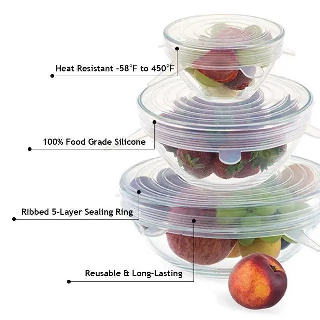 Alt view image 5 of 7 - 12Pcs Silicone Stretch Lids, Reusable Silicone Lids for Food Storage, 6 Different Sizes Food Grade Silicone Bowl Covers, Heat Resistant Airtight Seal Lids for Bowls Cups Cans Jars Round Containers