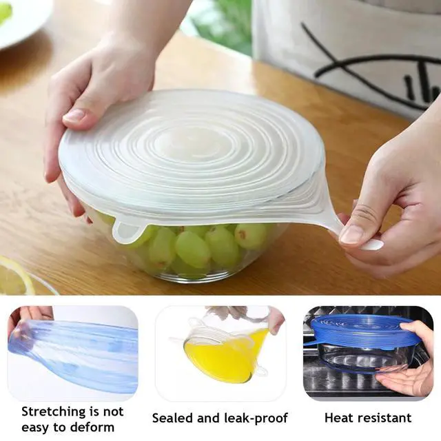 Alt view image 4 of 7 - 12Pcs Silicone Stretch Lids, Reusable Silicone Lids for Food Storage, 6 Different Sizes Food Grade Silicone Bowl Covers, Heat Resistant Airtight Seal Lids for Bowls Cups Cans Jars Round Containers