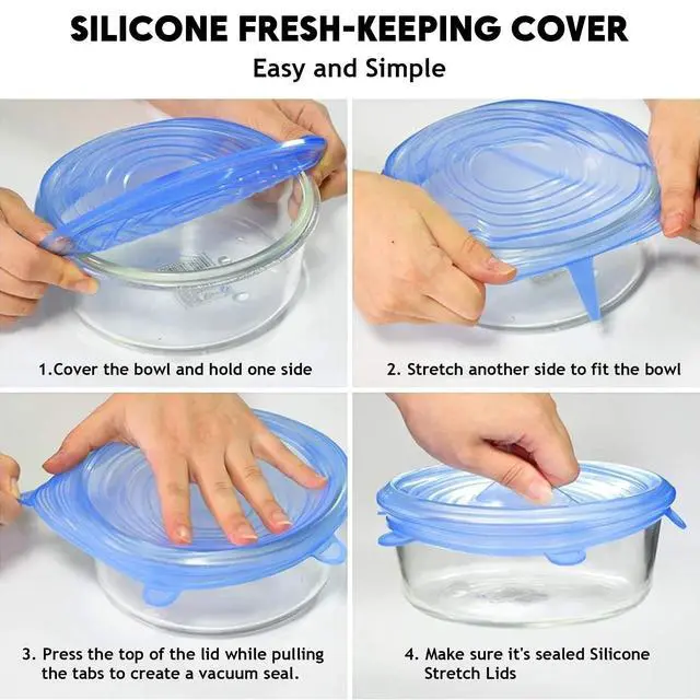 Alt view image 7 of 7 - 12Pcs Silicone Stretch Lids, Reusable Silicone Lids for Food Storage, 6 Different Sizes Food Grade Silicone Bowl Covers, Heat Resistant Airtight Seal Lids for Bowls Cups Cans Jars Round Containers