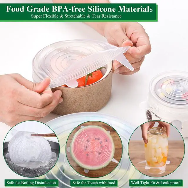 Alt view image 3 of 7 - Silicone Stretch Lids, 12 Pack of Reusable Silicone Lids for Food Storage BPA-free Silicone Covers for Bowls, 6 Different Sizes to Fit Most Food Containers, Microwave & Dishwasher Use Safe