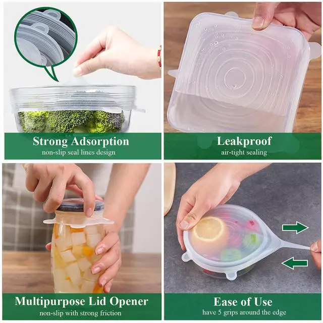 Alt view image 4 of 7 - Silicone Stretch Lids, 12 Pack of Reusable Silicone Lids for Food Storage BPA-free Silicone Covers for Bowls, 6 Different Sizes to Fit Most Food Containers, Microwave & Dishwasher Use Safe