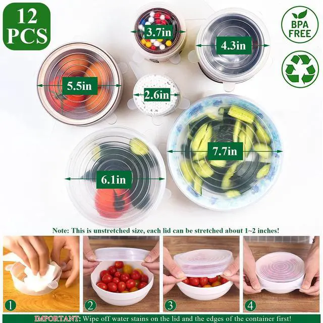 Alt view image 2 of 7 - Silicone Stretch Lids, 12 Pack of Reusable Silicone Lids for Food Storage BPA-free Silicone Covers for Bowls, 6 Different Sizes to Fit Most Food Containers, Microwave & Dishwasher Use Safe