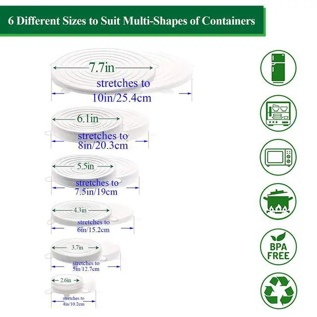 Alt view image 7 of 7 - Silicone Stretch Lids, 12 Pack of Reusable Silicone Lids for Food Storage BPA-free Silicone Covers for Bowls, 6 Different Sizes to Fit Most Food Containers, Microwave & Dishwasher Use Safe