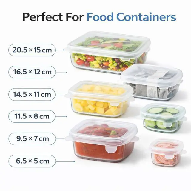 Alt view image 4 of 7 - Premium Reusable Silicone Stretch Lids Set 12 Pack (6 Round Blue + 6 Rectangle White) BPA-Free, Airtight & Leakproof Bowl Covers + 500ml Silicone Bag, Funnel & Brush