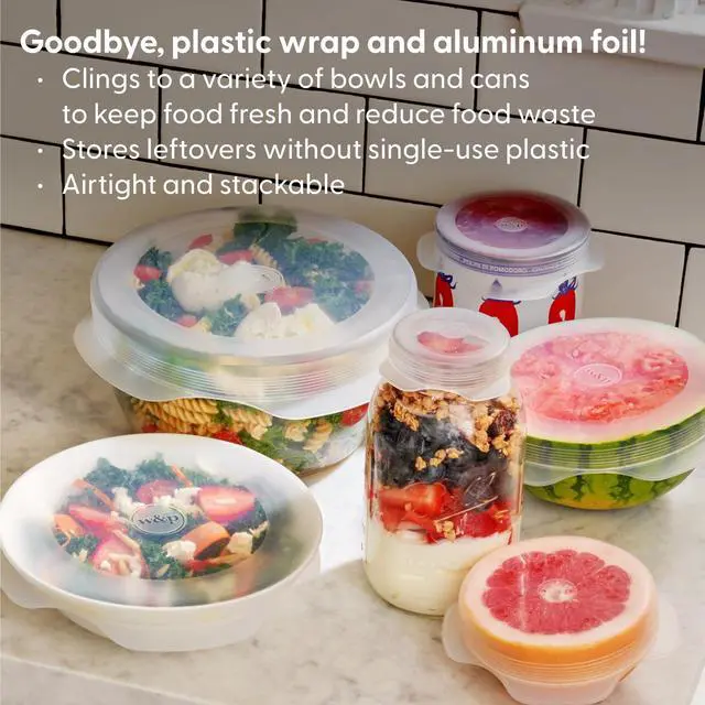Alt view image 2 of 6 - Reusable Silicone Stretch Lid, Set of 6 Circular Lids, Dishwasher Safe, Freezer Safe, LFGB/Premium Materials, Microwave Safe, Clear
