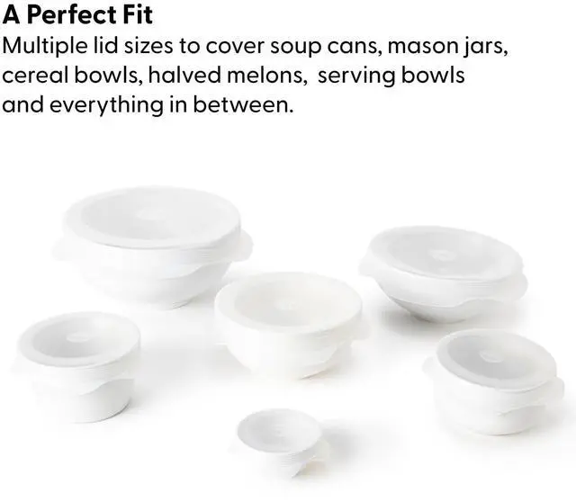 Alt view image 3 of 6 - Reusable Silicone Stretch Lid, Set of 6 Circular Lids, Dishwasher Safe, Freezer Safe, LFGB/Premium Materials, Microwave Safe, Clear
