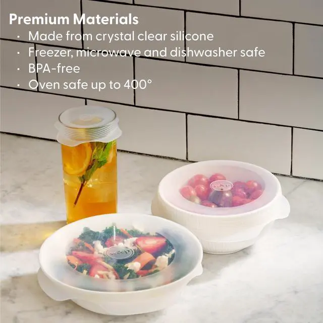 Alt view image 5 of 6 - Reusable Silicone Stretch Lid, Set of 6 Circular Lids, Dishwasher Safe, Freezer Safe, LFGB/Premium Materials, Microwave Safe, Clear
