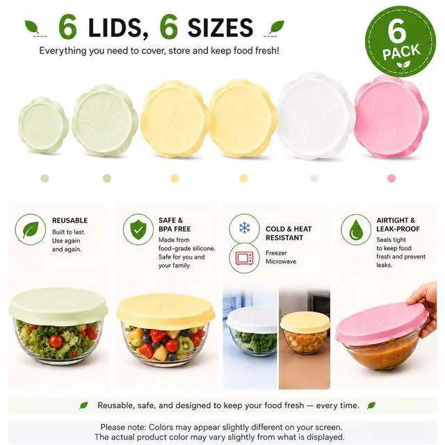 Alt view image 4 of 7 - Silicone Bowl Covers Stretch Lids (6 Pack) Reusable Food Storage Covers for Bowls, Cups & Containers Airtight, Leakproof, BPA Free, Eco-Friendly Microwave, Freezer & Dishwasher Safe