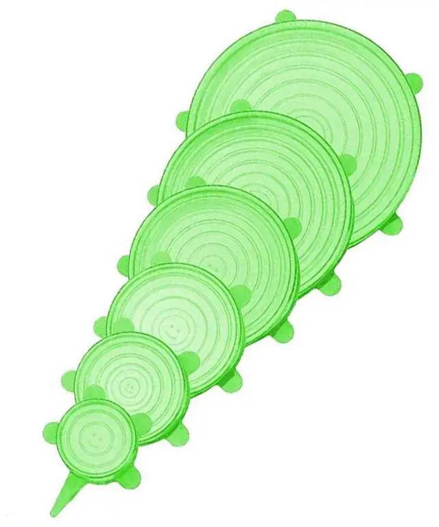 Main image of Reusable Silicone Stretch Lids Set of 6 | Green | BPA-Free Food Covers for Bowls, Pots & Jars