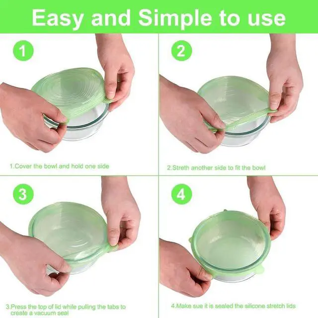Alt view image 3 of 6 - Reusable Silicone Stretch Lids Set of 6 | Green | BPA-Free Food Covers for Bowls, Pots & Jars