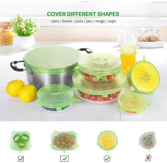 Alt view image 4 of 6 - Reusable Silicone Stretch Lids Set of 6 | Green | BPA-Free Food Covers for Bowls, Pots & Jars