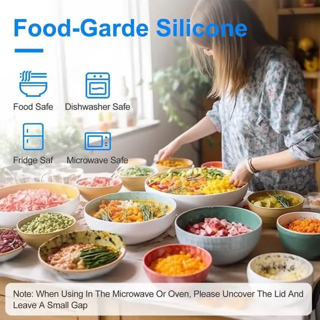 Alt view image 5 of 7 - 14 PCS Reusable Premium Silicone Stretch Lids for Food Storage, Flexible Elastic Heat-Resistant Silicone Bowl Covers, Cups, Cans, 7 Different Sizes, Keep Food Fresh