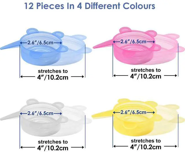 Alt view image 2 of 7 - Silicone Stretch Lids, 12 Pack Small, Reusable Durable Food Storage Covers for Cups Small Bowls Cans Jars Fruits Vegetables, the Same Sizes of 2.6 Inch (Can Stretches to 3.5 Inches)