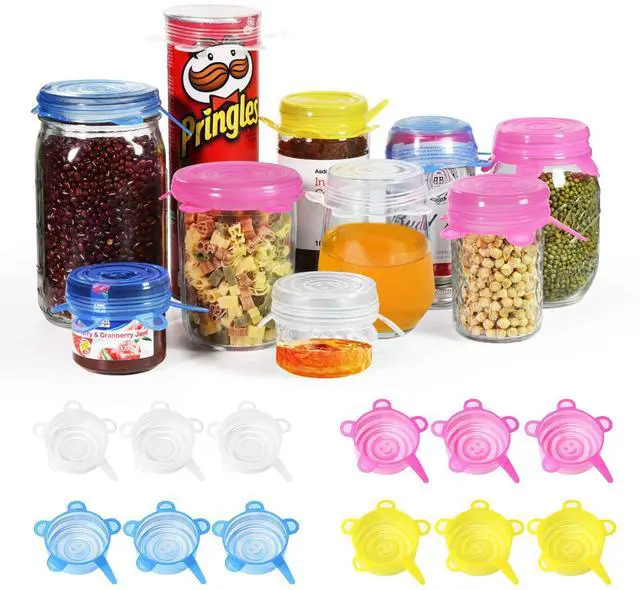 Main image of Silicone Stretch Lids, 12 Pack Small, Reusable Durable Food Storage Covers for Cups Small Bowls Cans Jars Fruits Vegetables, the Same Sizes of 2.6 Inch (Can Stretches to 3.5 Inches)