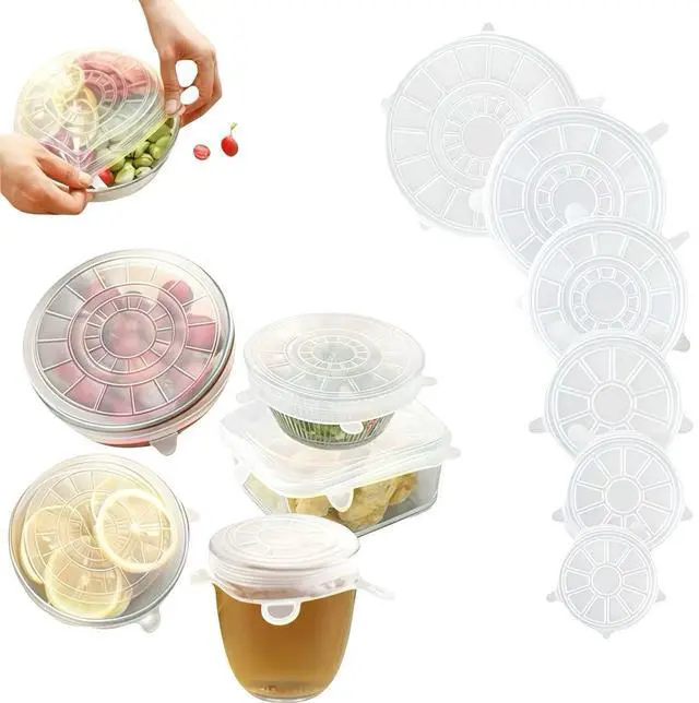Main image of Reusable Elastic Silicone Stretch Lids, for Food Storage in Fridge|Heat Flexible Round Silicone Bowl Covers,for Round and Rectangle Containers 6PC