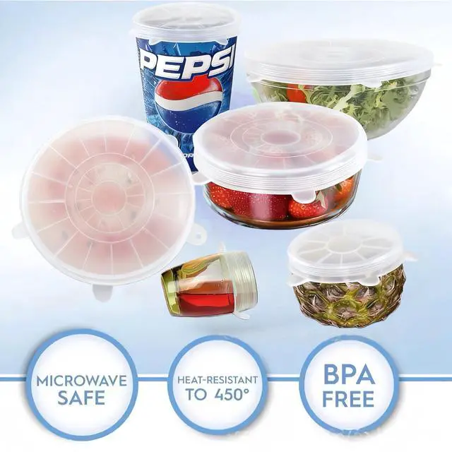 Alt view image 3 of 7 - Reusable Elastic Silicone Stretch Lids, for Food Storage in Fridge|Heat Flexible Round Silicone Bowl Covers,for Round and Rectangle Containers 6PC