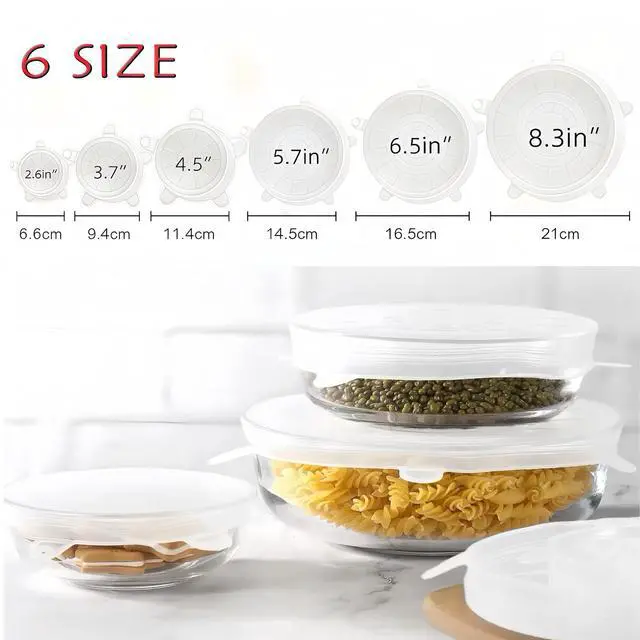 Alt view image 4 of 7 - Reusable Elastic Silicone Stretch Lids, for Food Storage in Fridge|Heat Flexible Round Silicone Bowl Covers,for Round and Rectangle Containers 6PC