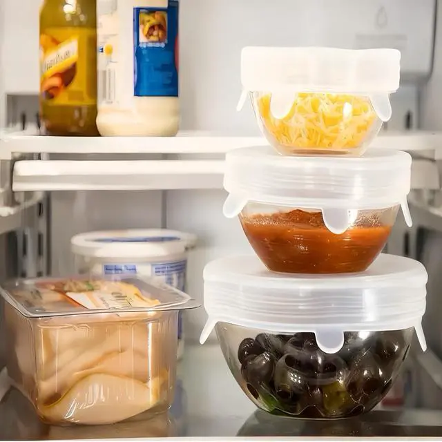 Alt view image 5 of 7 - Reusable Elastic Silicone Stretch Lids, for Food Storage in Fridge|Heat Flexible Round Silicone Bowl Covers,for Round and Rectangle Containers 6PC