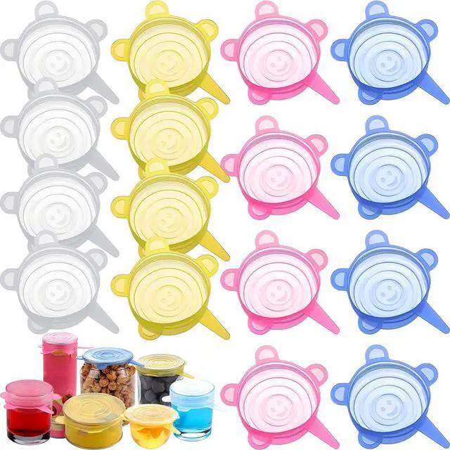 Main image of 16 Pack Silicone Jar Covers Same Size Silicone Jar Cap Stretch Lids Thicker Reusable Container Cover, Expandable Food Storage Covers Dishwasher and Freezer Safe 2.6-3.3 Inch(Multicolor)