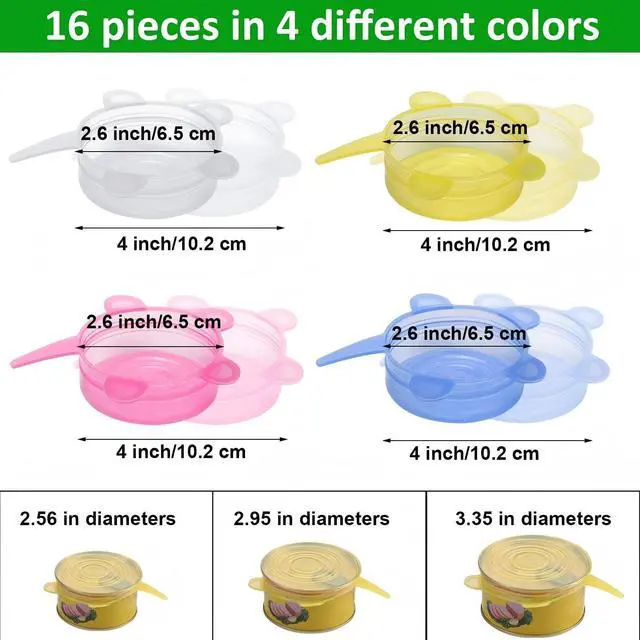 Alt view image 2 of 7 - 16 Pack Silicone Jar Covers Same Size Silicone Jar Cap Stretch Lids Thicker Reusable Container Cover, Expandable Food Storage Covers Dishwasher and Freezer Safe 2.6-3.3 Inch(Multicolor)