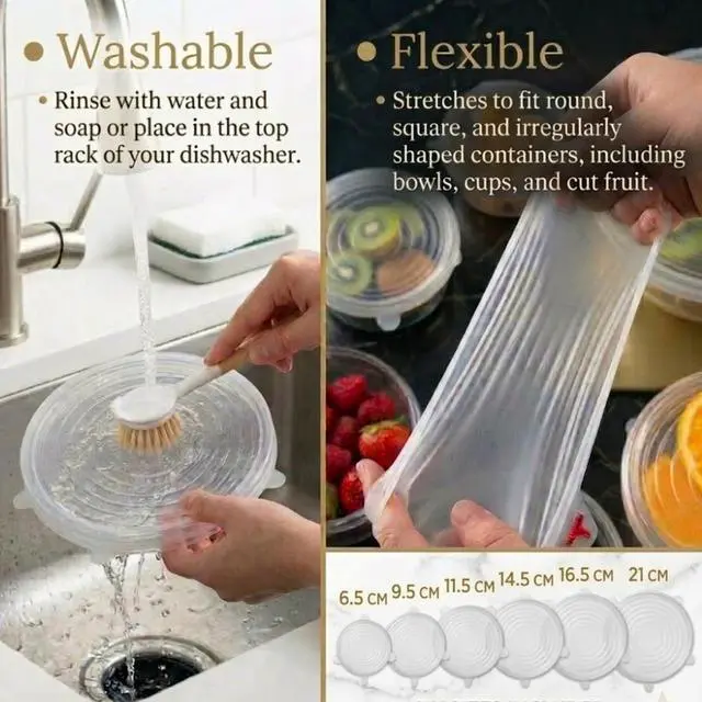 Alt view image 7 of 7 - 6-Pack Silicone Stretch Lids Set Premium Reusable Leakproof Food Covers for Bowls, Cups, Jars & Containers | BPA-Free Flexible Kitchen Storage Solution