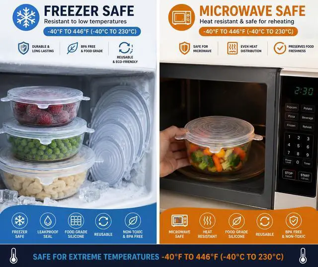Alt view image 5 of 7 - 6-Pack Silicone Stretch Lids Set Premium Reusable Leakproof Food Covers for Bowls, Cups, Jars & Containers | BPA-Free Flexible Kitchen Storage Solution