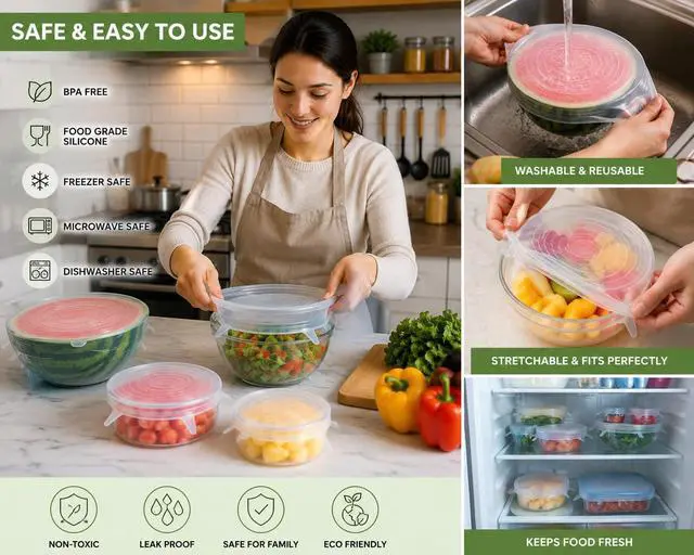 Alt view image 6 of 7 - 6-Pack Silicone Stretch Lids Set Premium Reusable Leakproof Food Covers for Bowls, Cups, Jars & Containers | BPA-Free Flexible Kitchen Storage Solution