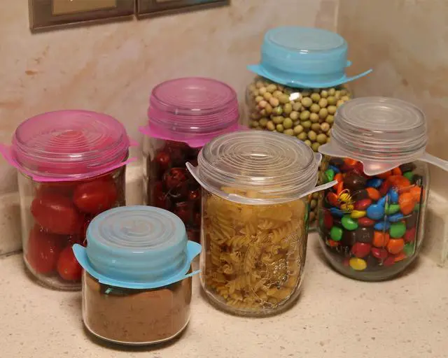 Alt view image 5 of 5 - Small Silicone Stretch Lids 5 Pack of 2.5 inch Reusable Stretch Cover, Silicone Stretch and Seal Lids Fit for 2.6 to 3.4 inch Can Cup Regular and Wide Mouth Mason Jar
