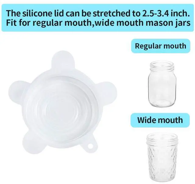 Alt view image 2 of 7 - Silicone Stretch Lids 10 Pack for Regular and Wide Mouth Mason Jar, Reusable Silicone Stretch Lids(Stretched to 3.5 inch), Sealed Durable Food Storage Covers Suit for Jar, Cans, Pot