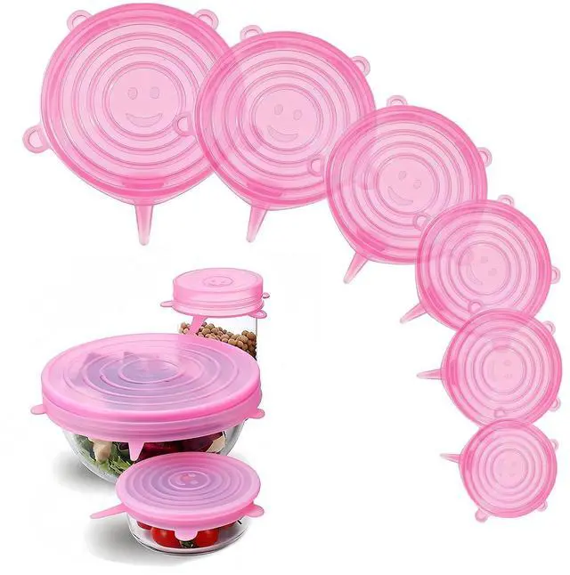 Main image of Silicone Stretch Lids 6 Pack Reusable Food Covers,Flexible Silicone for Bowls, Containers, Fruits Airtight & Leakproof Seal for Kitchen Storage(pink)