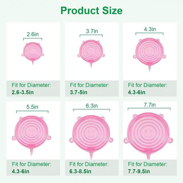 Alt view image 2 of 6 - Silicone Stretch Lids 6 Pack Reusable Food Covers,Flexible Silicone for Bowls, Containers, Fruits Airtight & Leakproof Seal for Kitchen Storage(pink)