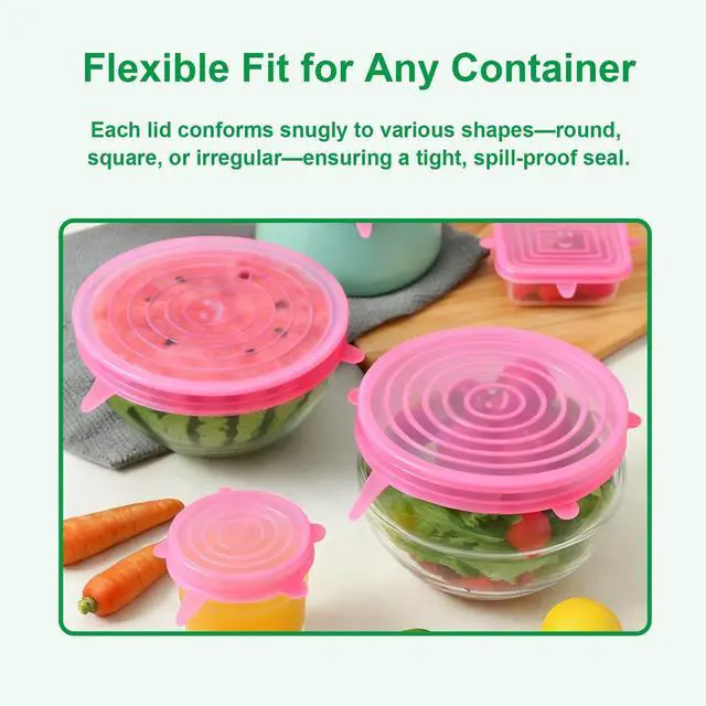 Alt view image 4 of 6 - Silicone Stretch Lids 6 Pack Reusable Food Covers,Flexible Silicone for Bowls, Containers, Fruits Airtight & Leakproof Seal for Kitchen Storage(pink)