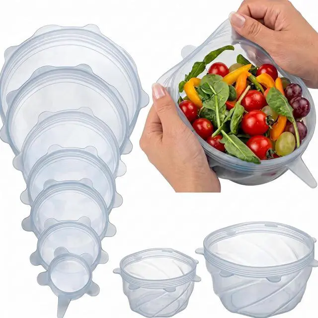 Main image of Reusable Silicone Stretch Lids, 6-Piece Food Storage Covers, Airtight & Leakproof Silicone Bowl Covers, BPA-Free, Microwave, Freezer & Dishwasher Safe for Bowls, Cups & Containers