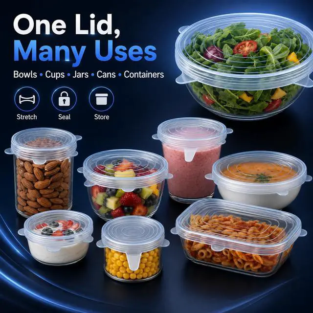 Alt view image 3 of 7 - Reusable Silicone Stretch Lids, 6-Piece Food Storage Covers, Airtight & Leakproof Silicone Bowl Covers, BPA-Free, Microwave, Freezer & Dishwasher Safe for Bowls, Cups & Containers
