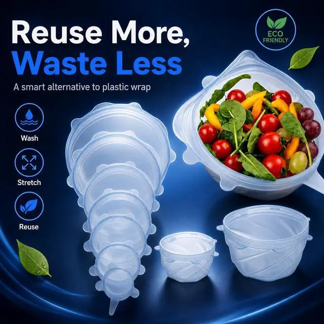 Alt view image 4 of 7 - Reusable Silicone Stretch Lids, 6-Piece Food Storage Covers, Airtight & Leakproof Silicone Bowl Covers, BPA-Free, Microwave, Freezer & Dishwasher Safe for Bowls, Cups & Containers