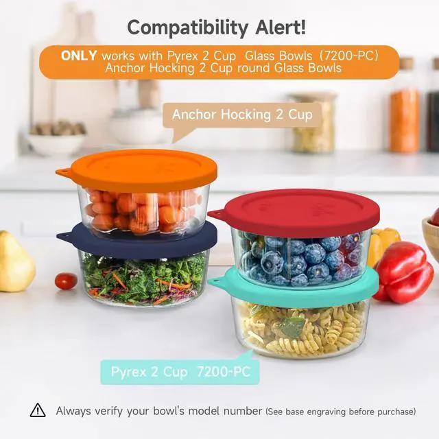 Alt view image 2 of 6 - 2 Cup Silicone Lids Replacement for Pyrex & Anchor Hocking 7200-PC