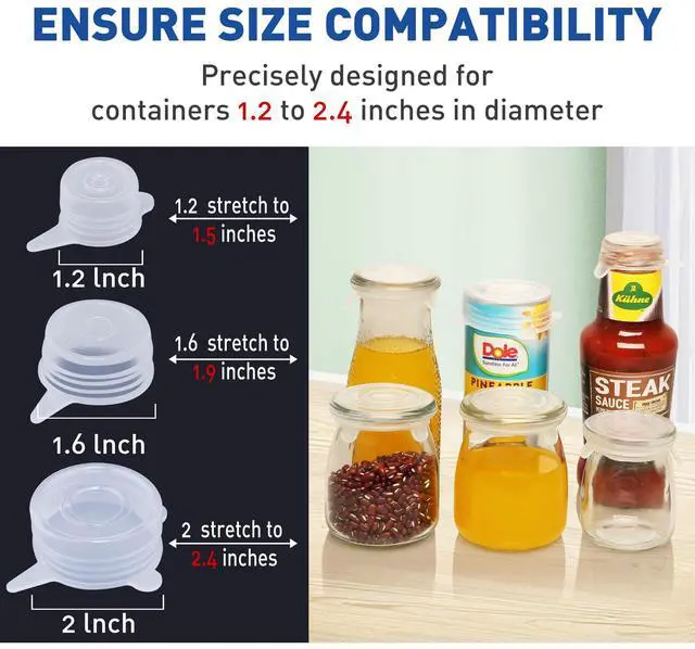 Alt view image 3 of 6 - Extra Small Silicone Stretch Lids Reusable Silicone Jar Cover 3 Different Sizes Fit to 1.2 Inch to 2.4 Inch Small Jars,Food Cans,Bottles 6 Pack