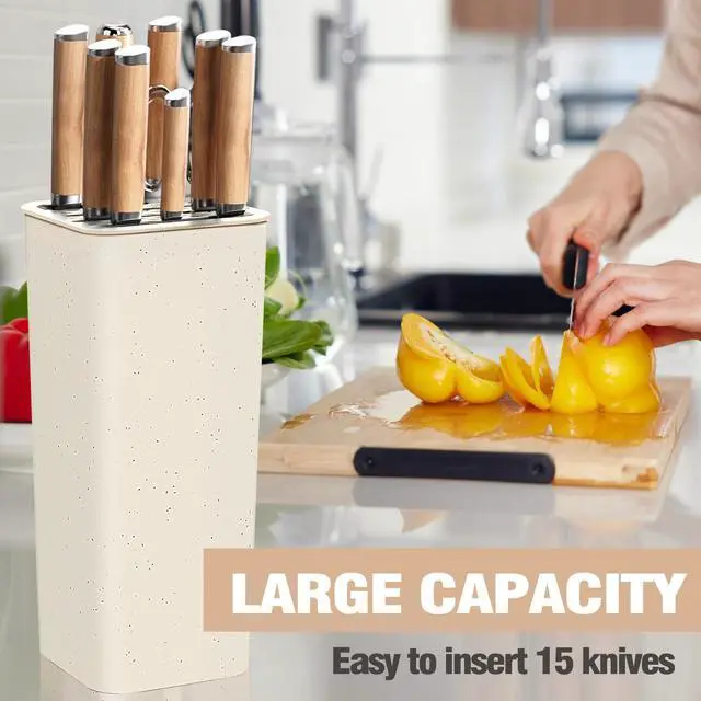 Alt view image 4 of 6 - Knife Block Holder without Knives, Universal Kitchen Storage Stand with Wavy Slots to Protect Blades, Small Space-Saving Knife Organizer for Countertop, Detachable for Easy Cleaning