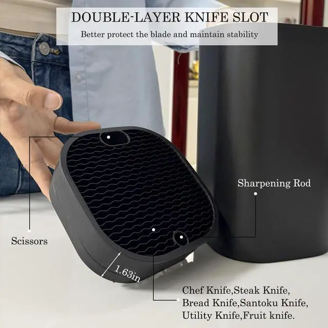 Alt view image 3 of 7 - Knife Block with Scissors & Sharpening Rod Slots for Countertop
