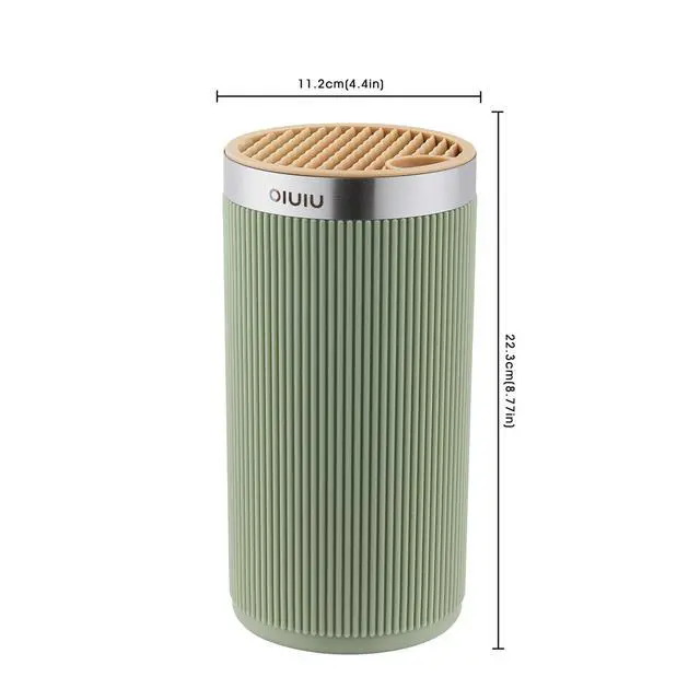 Alt view image 2 of 7 - Knife Block without Knives, Universal Round Knife Block Holder, Spacing Saving Knife Storage Organizer Stand Rack for Countertop (Stylish Green+Yellow Color)