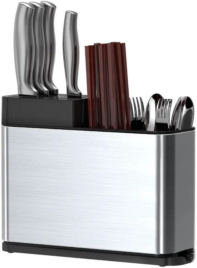 Main image of Universal Knife Block, Stainless Steel Universal Knife Holder Block Without Knives, Modern Kitchen Knife Storage Organizer for Countertop