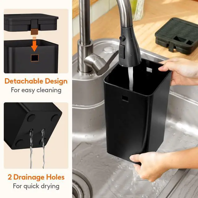 Alt view image 4 of 7 - Knife Block without Knives, Plastic Universal Knife Block Holder with Detachable Slots, Hold Up to 15 Knives, Scissors, and Sharpening Rods, Kitchen Storage Organizer for Counter, Black