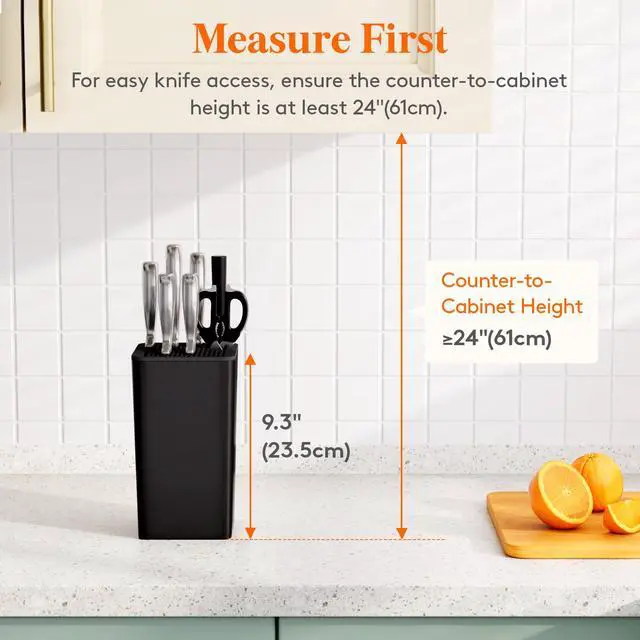 Alt view image 5 of 7 - Knife Block without Knives, Plastic Universal Knife Block Holder with Detachable Slots, Hold Up to 15 Knives, Scissors, and Sharpening Rods, Kitchen Storage Organizer for Counter, Black