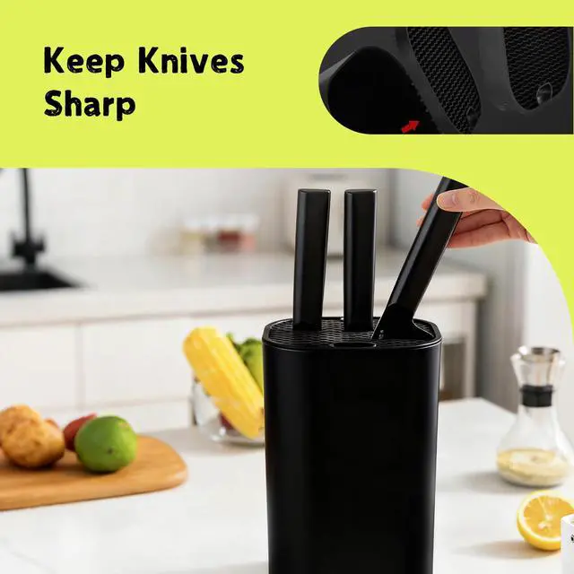 Alt view image 5 of 6 - Universal Knife Block, Detachable Square Knife Storage Holder (Knives Not Included) - Black Kitchen Knife Stand